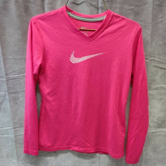 Nike Girl's Dri Fit Shirt Pink Sz L/ Stretch - Picture 1 of 5